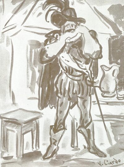 Spanish soldier eating a type of pizza called ‘libretto’